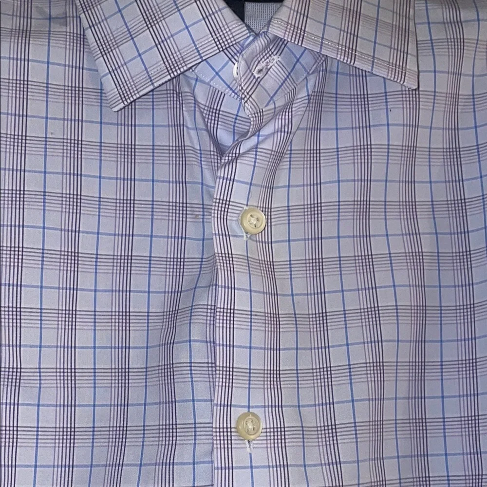 Men's Purple Plaid Shirt slim fit career shirt size small 100% cotton spring